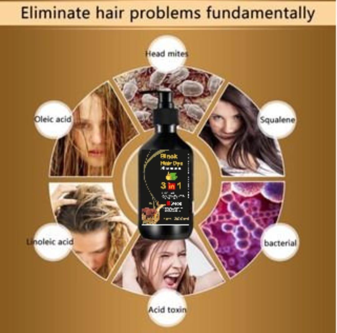 Unisex Instant Black Herbal Hair Dye Shampoo for Grey Hair Coverage 3 in 1(100ml)